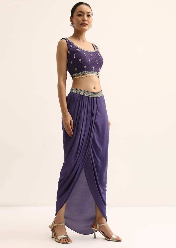 Purple Zig Zag Print Jacket And Skirt Set
