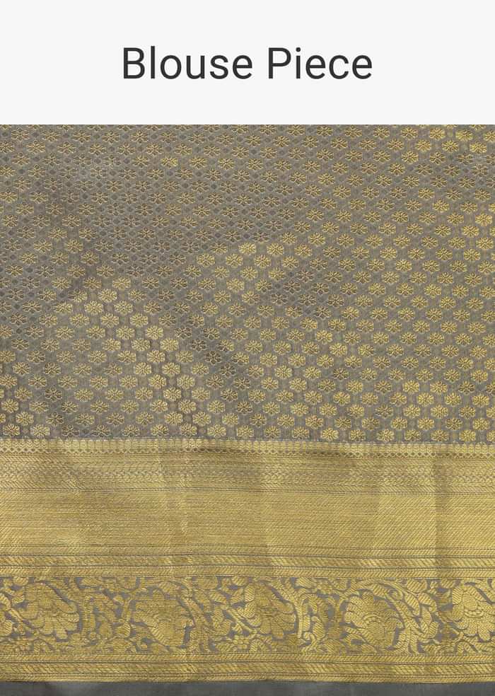 Ash Purple Woven Kanjivaram Saree In Pure Silk With Unstitched Blouse