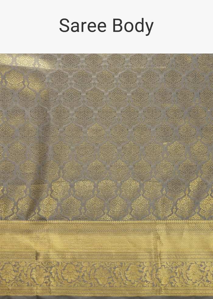 Ash Purple Woven Kanjivaram Saree In Pure Silk With Unstitched Blouse