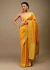 Radiant Yellow Saree In Georgette With Brocade Woven Diagonal Stripes And Floral Border