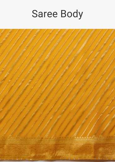 Radiant Yellow Saree In Georgette With Brocade Woven Diagonal Stripes And Floral Border