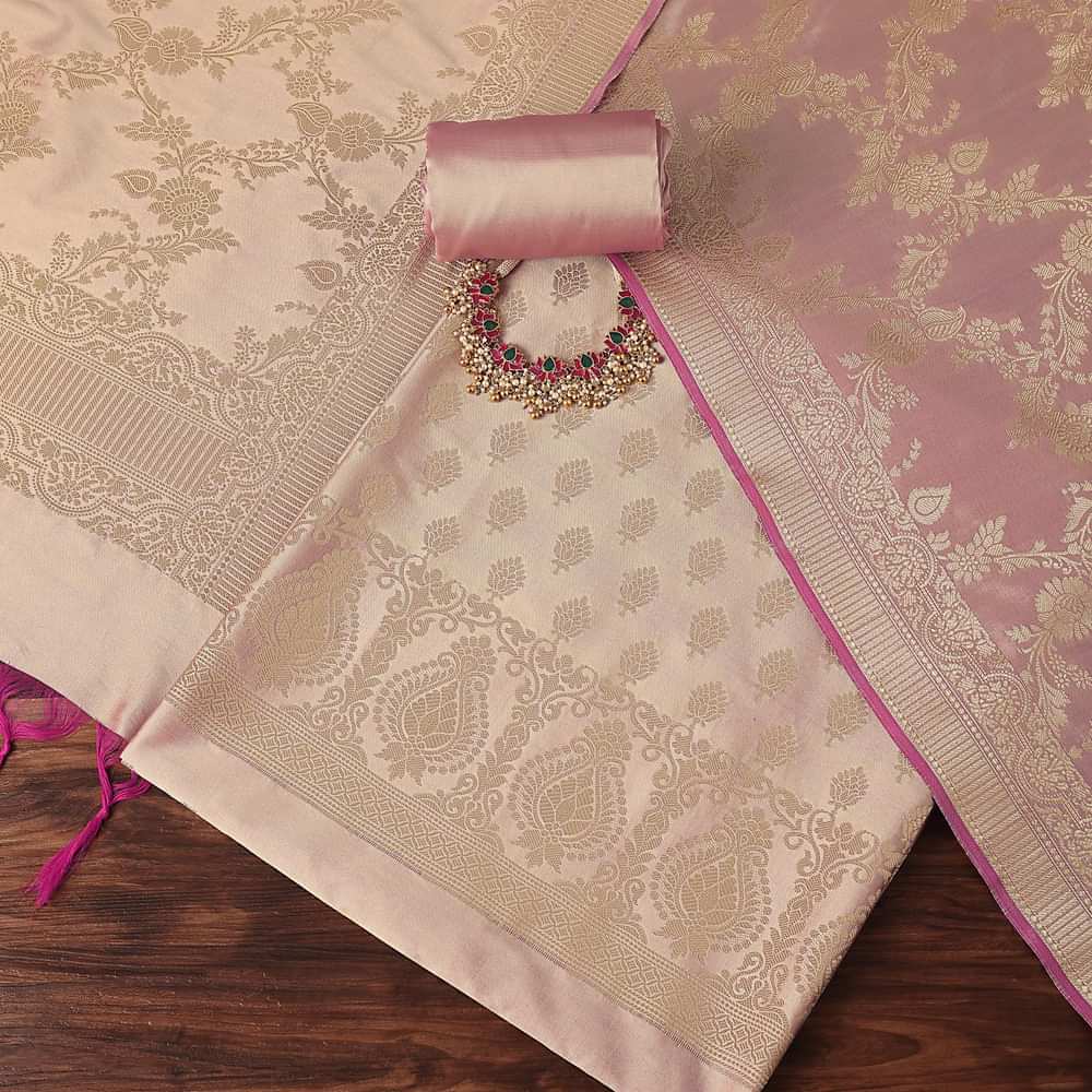 Peach Banarasi Silk Unstitched Dress Material