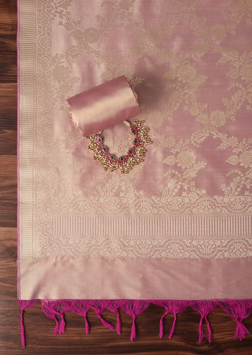 Peach Banarasi Silk Unstitched Dress Material