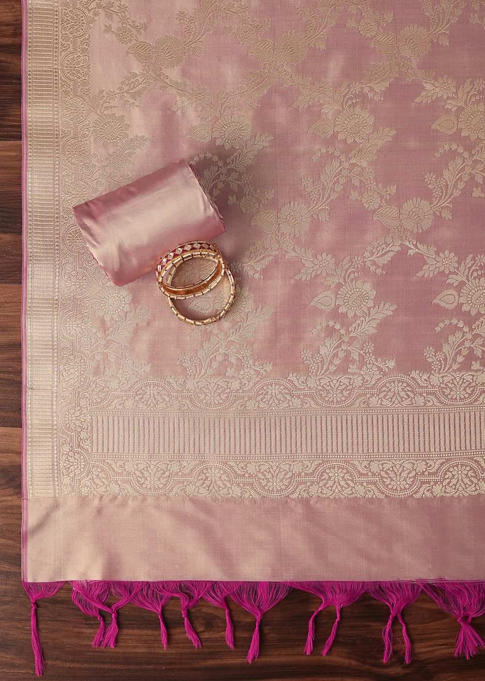 Peach Banarasi Silk Unstitched Dress Material