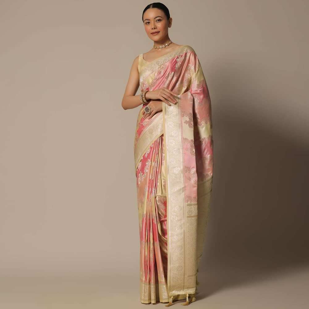 Radiant Peach Silk Saree With Unstitched Blouse Fabric-