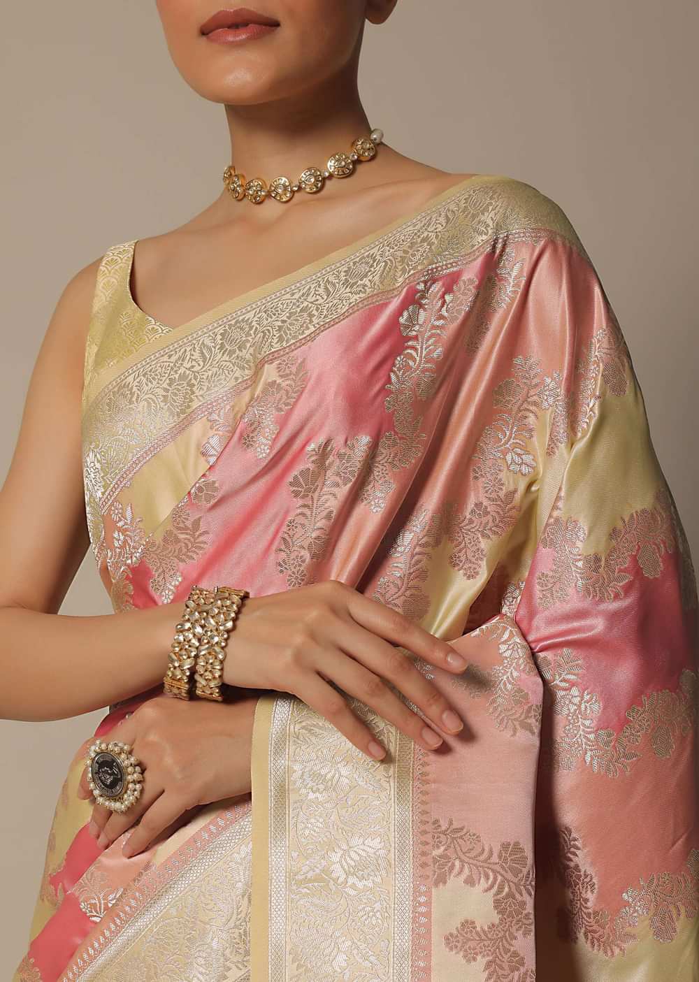 Radiant Peach Silk Saree With Unstitched Blouse Fabric-
