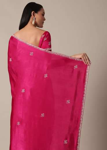 Radiant Pink Saree With Stone Embellishments All Over