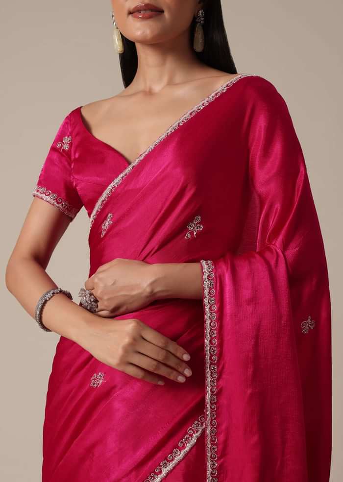 Radiant Pink Saree With Stone Embellishments All Over