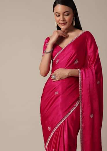Radiant Pink Saree With Stone Embellishments All Over