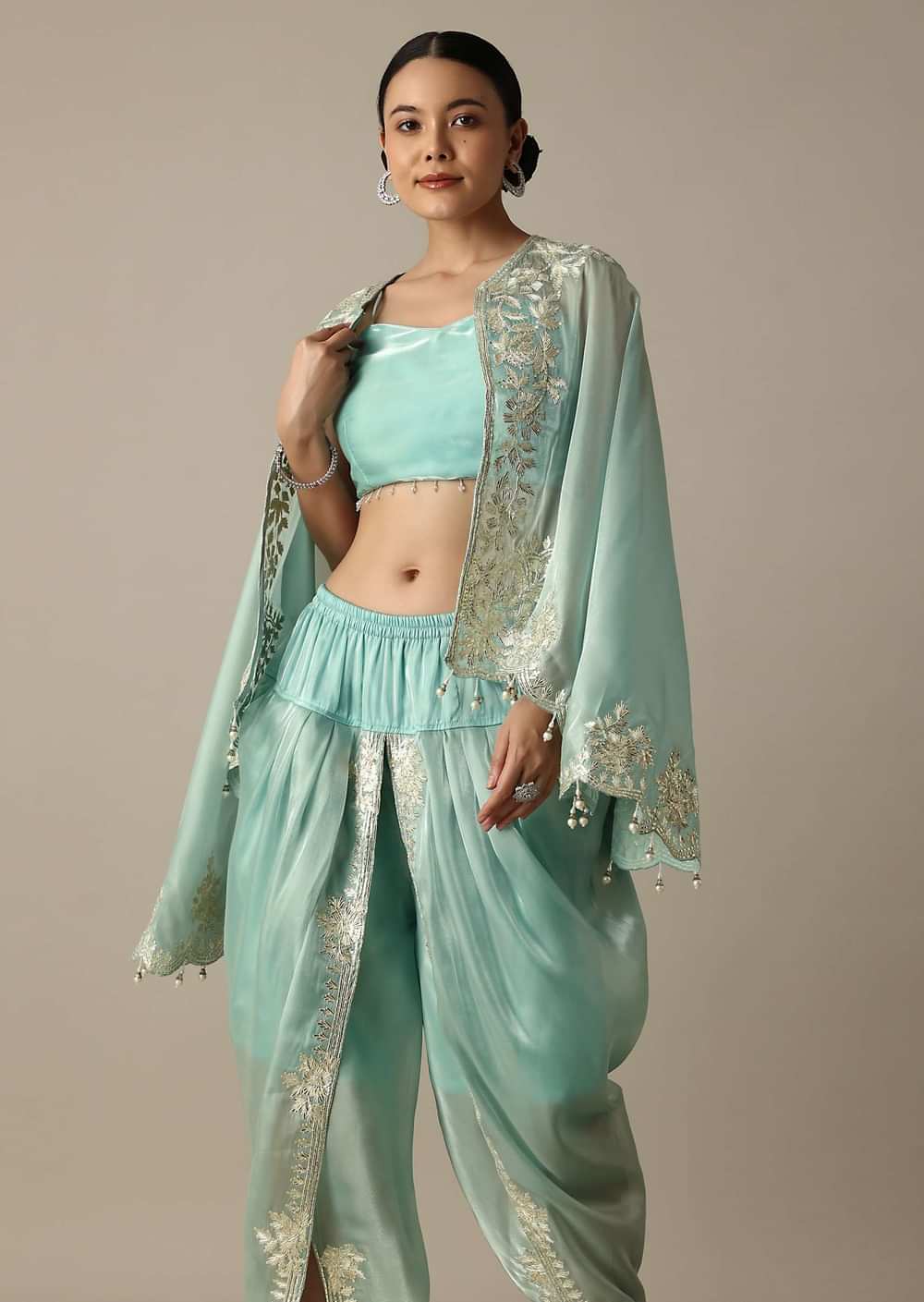 Radiant Teal Gotta Patti Work Dhoti Set With Jacket
