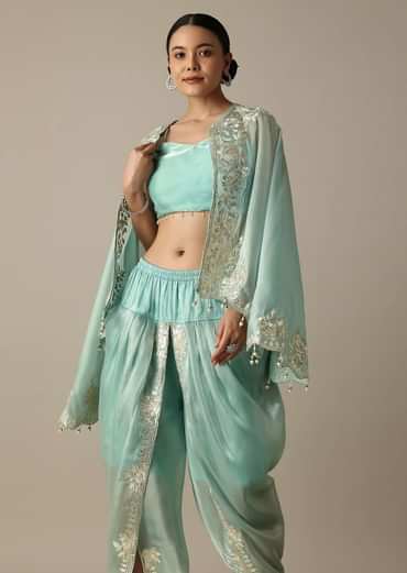 Radiant Teal Gotta Patti Work Dhoti Set With Jacket
