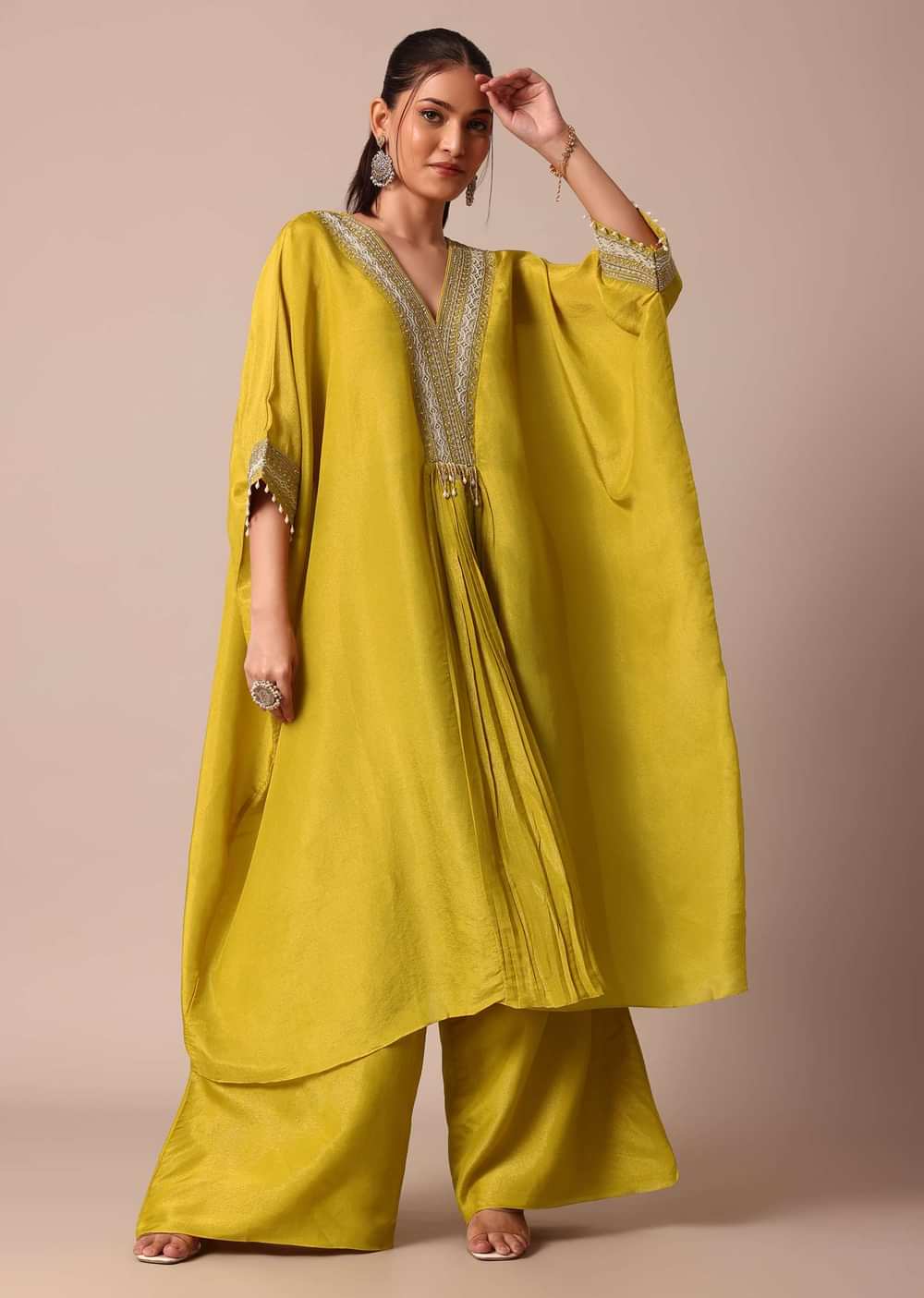 Radiant Yellow Chanderi Embroidered Kaftaan Palazzo Set