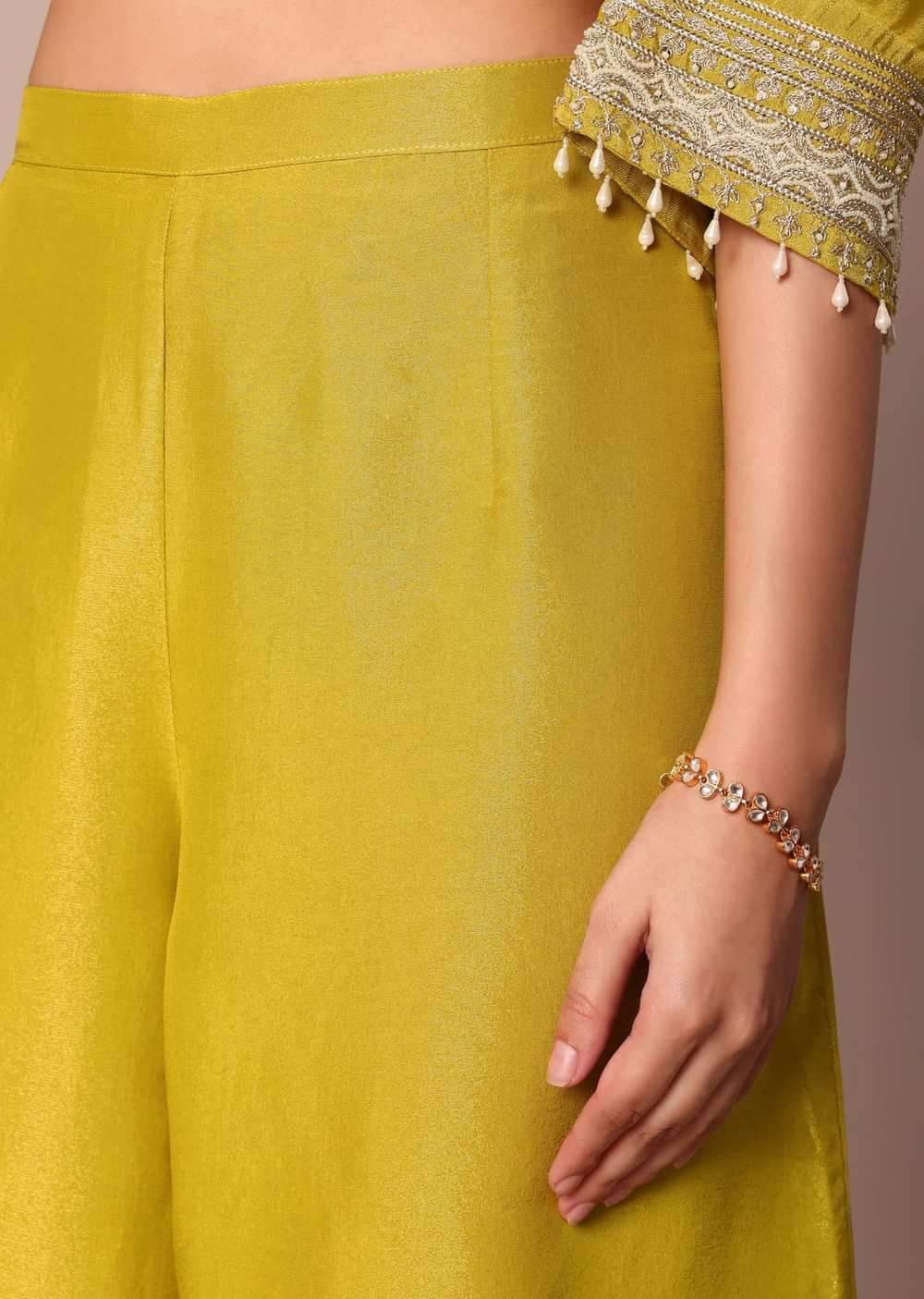 Radiant Yellow Chanderi Embroidered Kaftaan Palazzo Set