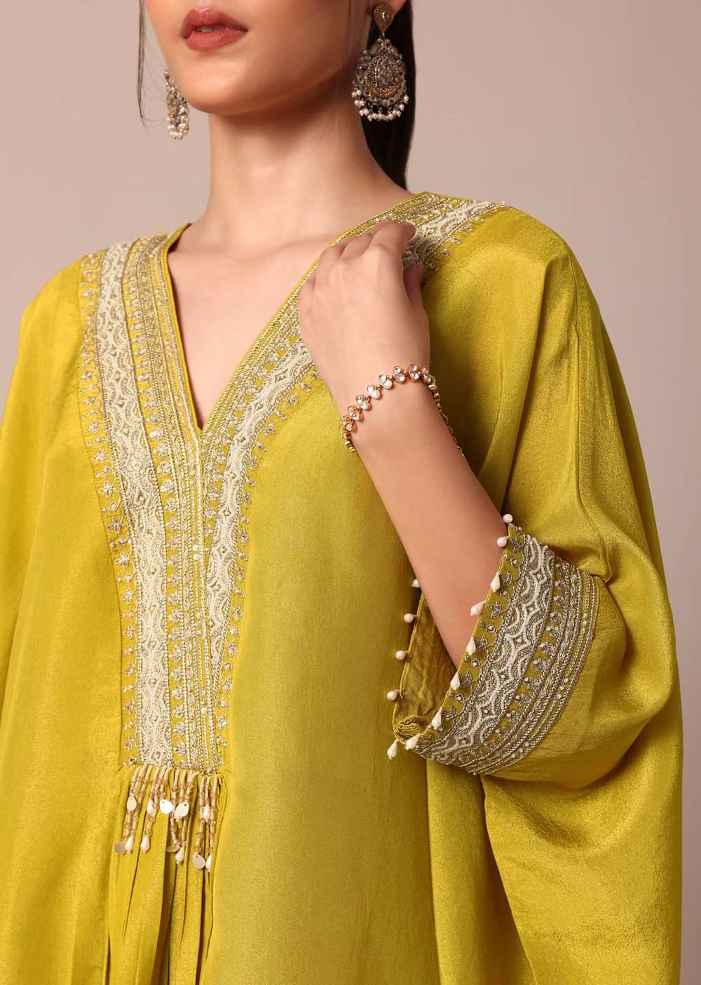 Radiant Yellow Chanderi Embroidered Kaftaan Palazzo Set