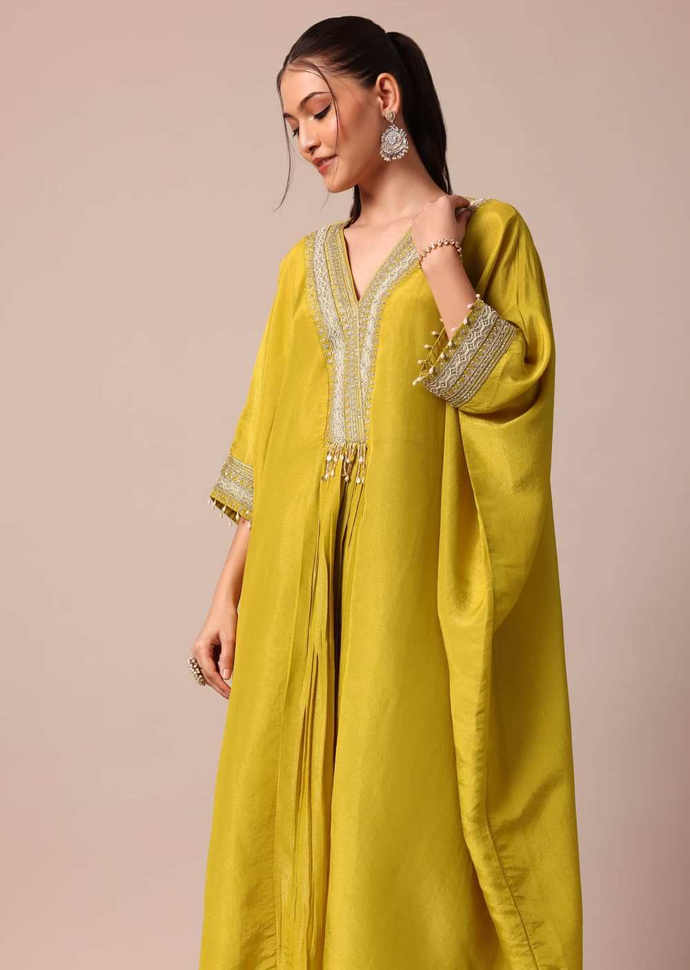 Radiant Yellow Chanderi Embroidered Kaftaan Palazzo Set