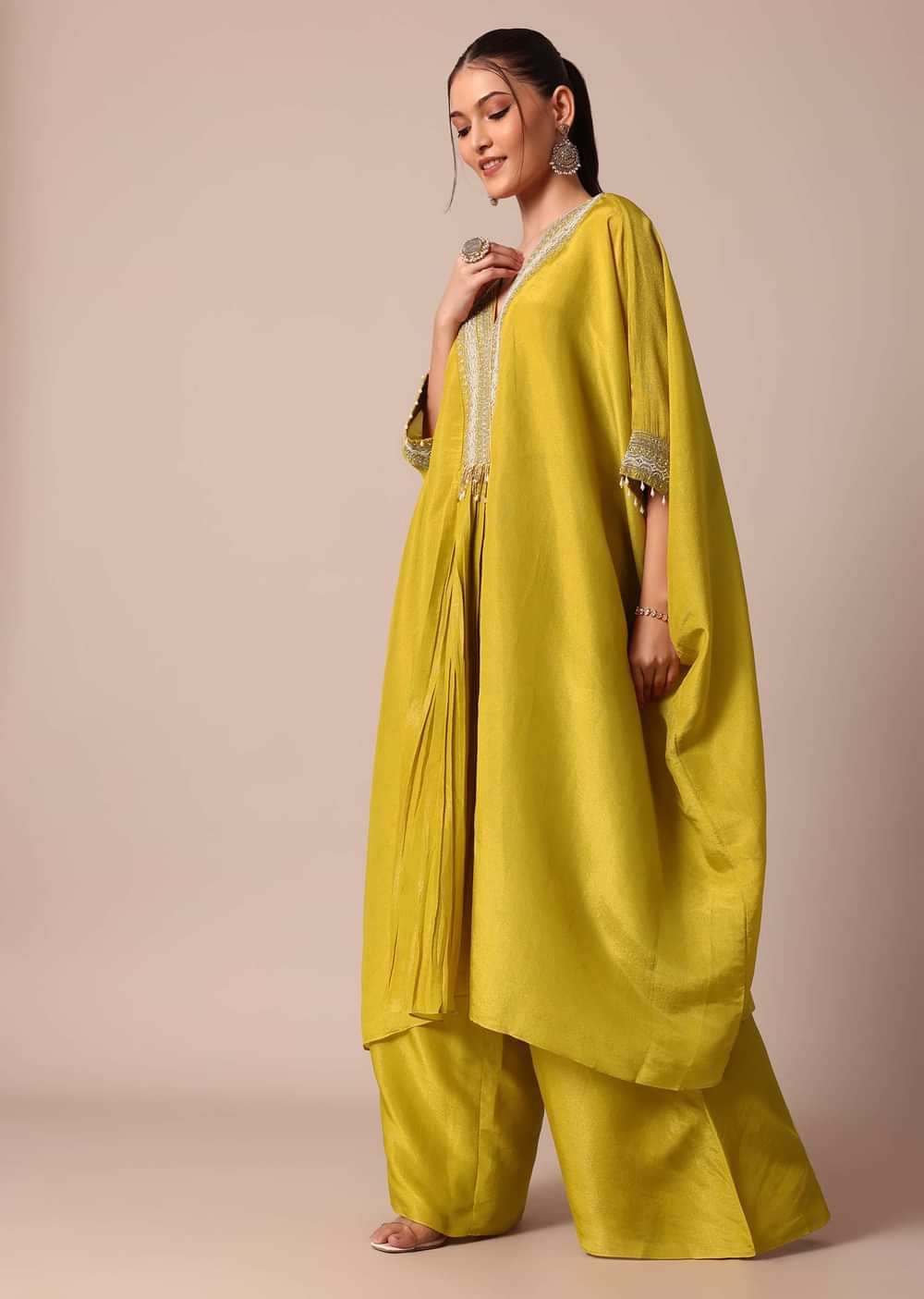 Radiant Yellow Chanderi Embroidered Kaftaan Palazzo Set