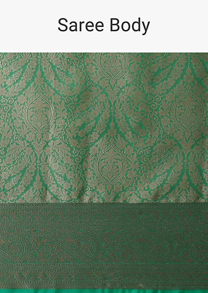 Rama Green Banarasi Tanchui Silk Saree With Tassel Detail And Unstitched Blouse Piece