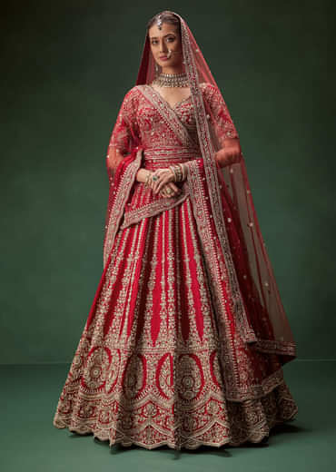 Rani Bridal Lehenga With Resham Work Dupattas