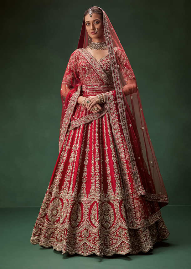 Rani Bridal Lehenga With Resham Work Dupattas