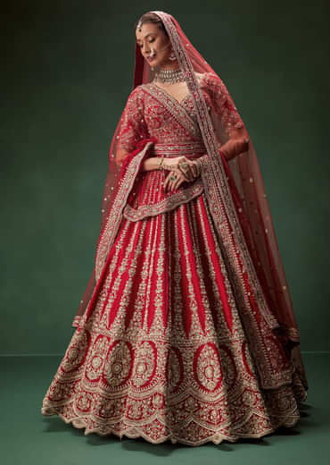 Rani Bridal Lehenga With Resham Work Dupattas
