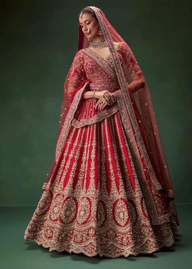Rani Bridal Lehenga With Resham Work Dupattas