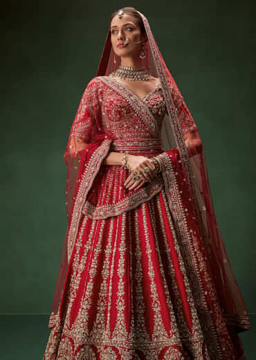 Rani Bridal Lehenga With Resham Work Dupattas