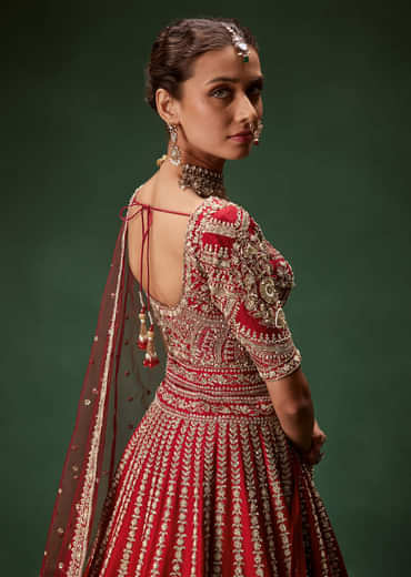 Rani Bridal Lehenga With Resham Work Dupattas