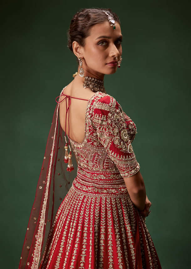 Rani Bridal Lehenga With Resham Work Dupattas