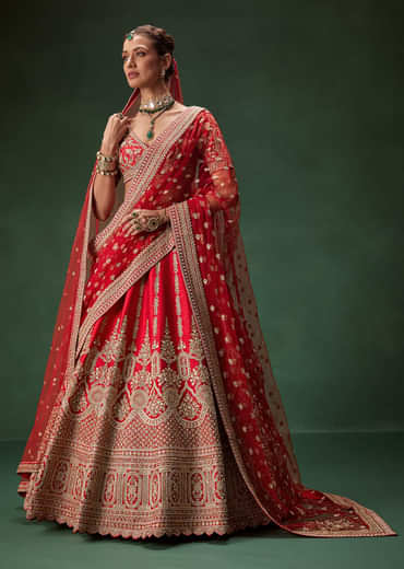Rani Bridal Lehenga With Zardozi And Thread Embroidery