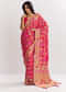 Rani Dola Silk Bandhani Saree With Multicolor Animal Motifs And Gota Border