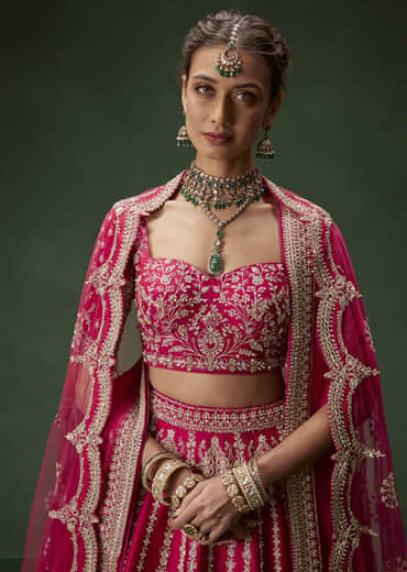 Rani Pink Bridal Lehenga With Embroidered Blouse And Heavily Worked Dupattas
