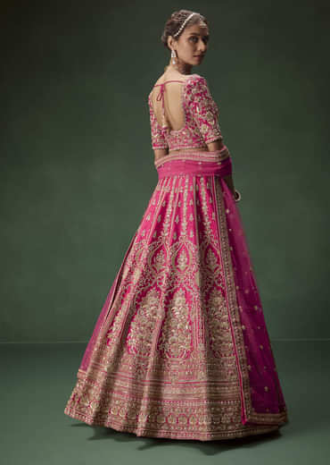 Rani Pink Bridal Lehenga With Gold Zari And Rich Embroidery