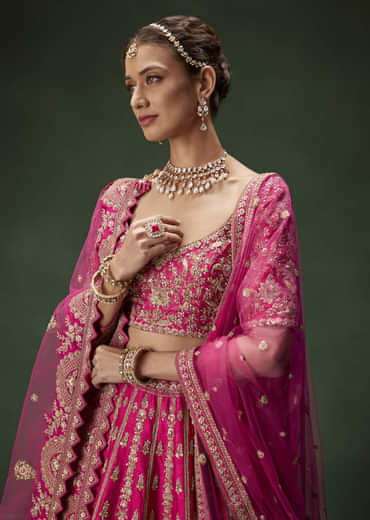 Rani Pink Bridal Lehenga With Gold Zari And Rich Embroidery