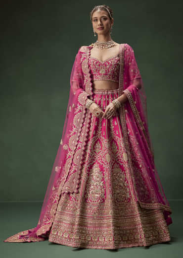 Rani Pink Bridal Lehenga With Gold Zari And Rich Embroidery