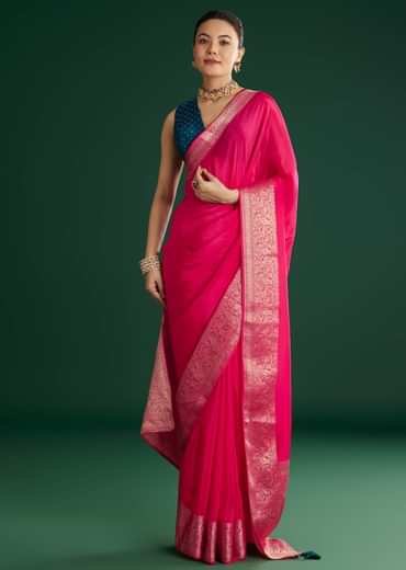 Rani Pink Dola Silk Saree With Woven Border And Pallu