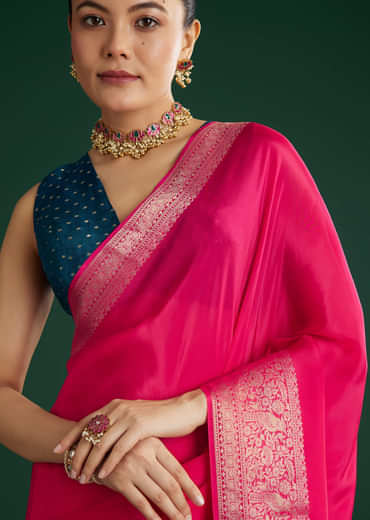 Rani Pink Dola Silk Saree With Woven Border And Pallu