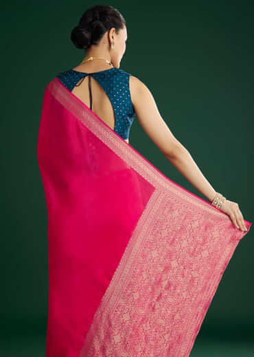 Rani Pink Dola Silk Saree With Woven Border And Pallu