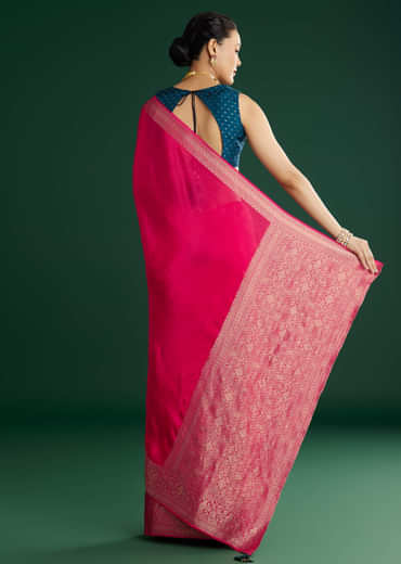 Rani Pink Dola Silk Saree With Woven Border And Pallu