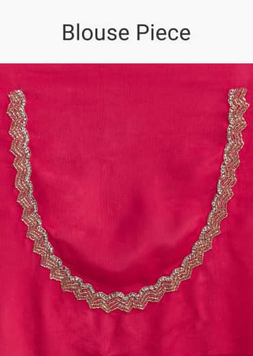 Rani Pink Embroidered Chinon Saree With Cut Dana
