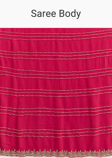 Rani Pink Embroidered Chinon Saree With Cut Dana