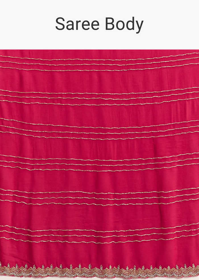 Rani Pink Embroidered Chinon Saree With Cut Dana
