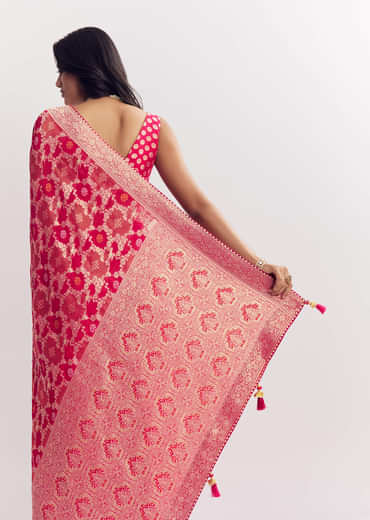 Rani Pink Georgette Saree With Zari Jaal Work