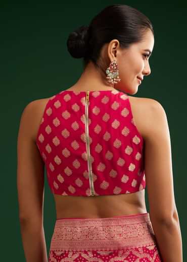 Rani Pink Khaddi Georgette Saree With Zari Woven Jaal Work