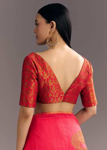 Rani Pink Kora Silk Handloom Saree With Woven Motif