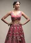 Crimson Red Lehenga Choli In Raw Silk With Resham And Cut Dana Embroidered Geometric And Summer Blossoms
