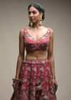 Crimson Red Lehenga Choli In Raw Silk With Resham And Cut Dana Embroidered Geometric And Summer Blossoms