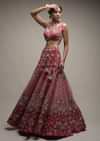 Crimson Red Lehenga Choli In Raw Silk With Resham And Cut Dana Embroidered Geometric And Summer Blossoms