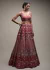 Crimson Red Lehenga Choli In Raw Silk With Resham And Cut Dana Embroidered Geometric And Summer Blossoms