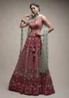 Crimson Red Lehenga Choli In Raw Silk With Resham And Cut Dana Embroidered Geometric And Summer Blossoms
