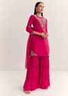 Rani Pink Organza Embroidered Kurta Set With Dupatta